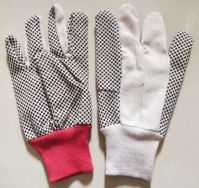 Black Red Anti-Slip Work Gloves PVC Dotted Canvas Cotton Fabric with Palm Knit Wrist Firm Grip for Gardening General Purpose Use