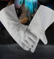Extended and durable canvas gloves, Electric welding heat-resistant gloves 24-line white fabric gloves with anti-slip properties