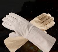 Heat insulation and anti-scald welding gloves with five-finger canvas and extended cuff gloves, durable and slip-resistant