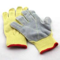 High-temperature-resistant aramid protective leather gloves with 5-level cut resistance and wear resistance for labor protection
