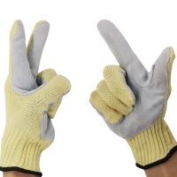 Kevlar aramid anti-cut gloves, top layer of cowhide with thickened protective coating, double-layer protective leather gloves
