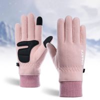 Customized warm fleece gloves with windproof function for outdoor cycling and sports, featuring touchscreen functionality.