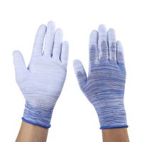 Nylon Striped PU Coated Finger and Palm Gloves Anti-static and Anti-slip Factory Wholesale for Labor protection Gloves
