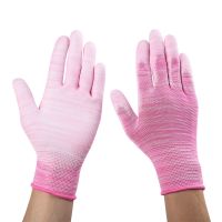 Labor protection of Thin Style White Gloves PU Coated Finger Gloves Carbon Fiber Anti-static Impregnated Work Gloves