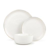 12 pc Embossed White Porcelain Tableware With Gold Rim From China