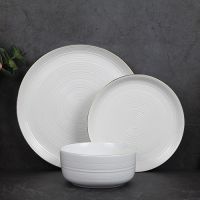 12 pc Embossed White Porcelain Tableware With Gold Rim