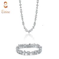 Multi Shape Cubic Zirconia Statement Tennis Chain Necklace &amp; Bracelet Jewelry Set