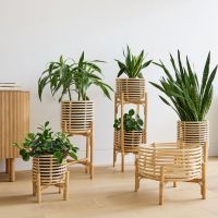 Wholesale Price Rattan Planter Tree Pots Boho Vintage Style Tree Basket Home Gardent Decoration FBA Amazon