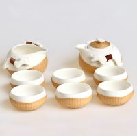 Bamboo woven porcelain tea set