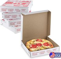 MT Products Extra Thin Pizza Box with Design 12&quot; Length x 12&quot; Width x 2&quot; Depth Lock Corner Clay Coated Pizza Party (10 Pieces) (Not Corrugated) - Made in The USA