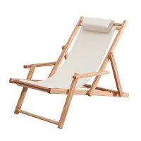 Factory Supply Custom Logo Portable Folding Wooden Garden Camping Recliner Beach Lounge Deck Armrest Chair with Cupholder