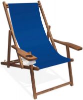 Factory Supply Custom Portable Folding Wooden Garden Camping Recliner Beach Lounge Deck Chair with Armrest Cupholder Footrest