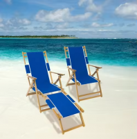 Factory Supply Custom Portable Folding Wooden Garden Camping Recliner Beach Lounge Deck Chair with Armrest Cupholder Footrest