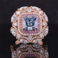 8Ã�8mm Asscher Cut Blue Diamond Color Moissanite 10K Rose Gold Engagement Ring