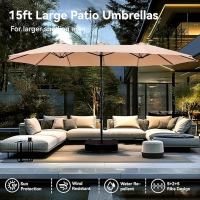 15ft Patio Umbrella Double-Sided Outdoor Market Extra Large Umbrella with Crank Umbrella Base