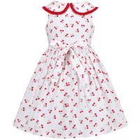 Girls Dress Vintage Velvet Bow Tie Round Collar Cherry Cotton Sleeveless Size 5-10 Years