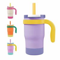 14 oz Stainless Steel Kids travel mug tumbler with Silicone straw and Handle water bottle for Kids From China