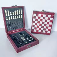 High Quality Stainless Steel Bottle Opener Kit Chessboard Opener with Chess Wooden Box Gift Box Bar Set