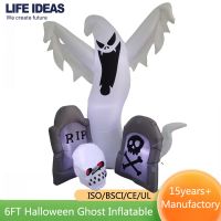 8Ft Giant Halloween Inflatable Ghost, Blow Up Halloween Decorations Built-in LED Lights for IndoorOutdoor Yard Garden Includes Stakes