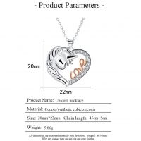 Dada Popular Dazzling Luxury Unicorn Necklace Fashion Design Heart Shape Pendant Love Collarbone Necklace Gift For Mom