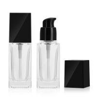 Luxury 20ml 30ml 40ml frosted square foundation serum cream jars cosmetic skincare glass lotion pump bottle with plastic lid