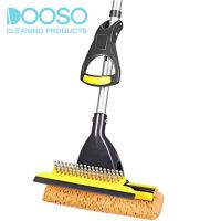 Doosu 2 Sponge Heads Squeegee and Extendable Telescopic Long Handle 42.5-52 Inches Easily Dry Wringing Sponge Mop