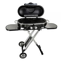 Best Selling OEM Outdoor Foldable Portable Camping 2 Burner BBQ Grill with Wheel Detachable Rolling Gas Grill with Table