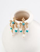 925 Silver Natural Pearl Turquoise Chalcedony Green Agate Zircon Earrings