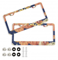 Decorative Floral License Plate Frame Set, Universal Fit, Heavy Duty Stainless Steel, Autumn Flower Design, with Installation Hardware Ã¢ï¿½ï¿½ Rustproof Car Number Plate Cover for US/Canada/UAE Cars
