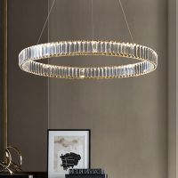 Modern Postmodern Round Ring Crystal Pendant Light, LED SMD Light, Gold, Chrome Stainless Steel Light Fixtures