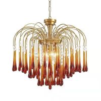 Vintage Crystal Glass Ceiling Pendant Lights, Gold Iron Light Fixtures, Colorful Glass Hanging Lamp