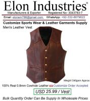 Men Leather Vest Made With Cow-hide Leather Material