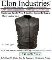 Men Leather Vest Made With Cow-hide Leather Material