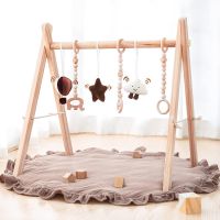 Wooden Baby Play Gym Play Mat Baby Gym With 6 Hanging Sensory Toys Foldable Baby Gym