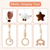 Wooden Baby Play Gym Play Mat Baby Gym With 6 Hanging Sensory Toys Foldable Baby Gym