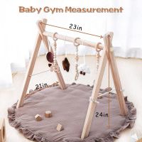 Wooden Baby Play Gym Play Mat Baby Gym With 6 Hanging Sensory Toys Foldable Baby Gym