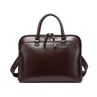 Vintage Leather Laptop Briefcase - Genuine Leather Business Bag with Multi-Compartments & Chain Closure | Classic Professional Style