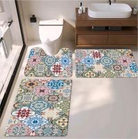 Bohemian Bath Toiet Mat Pu Leather Wear Resistance Bathroom Floor Mat No Stains Quick Drying Rubber Non-slip Shower Mat 