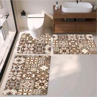 Bohemian Bath Toiet Mat Pu Leather Wear Resistance Bathroom Floor Mat No Stains Quick Drying Rubber Non-slip Shower Mat 