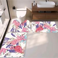 Flower And Sunset  Bath Toiet Mat Pu Leather Wear Resistance Bathroom Floor Mat No Stains Quick Drying Rubber Non-slip Shower Mat 