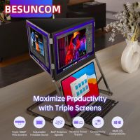 a Must-Have Artifact for Home Office ï¼�TriCreate Portable Triple Display Monitor, 15.6-inch FHD Screens, 360Â° Rotation, Multi-OS Compatible, Adjustable Stand