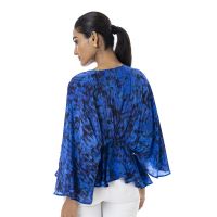 Digital Printed Crushed Cotton Women's Ruffle Short Shirt 