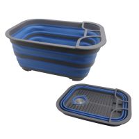 Toyar Housewares Portable Dinnerware Folding Washing up Bowl Dish Tray Foldable Drying Rack Set Collapsible Dish Drainer with Drainer Board