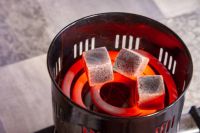 sawdust charcoal and shisa charcoal