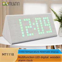 Creative Digital Display Temperature and Humidity Indoor Electronic Wood Clock Digital Alarm Clock DOT Matrix Large Screen Wood Clock White Color From China