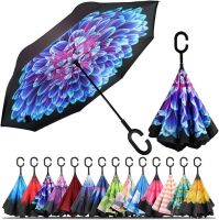 Reverse upside-down umbrella with C-shaped handle, UV-resistant and waterproof umbrella for men and women