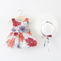  Summer Baby Girls Cartoon Unicorn Dress Cotton Mesh Party Princess Dress with hat es for 2-6 Years Children Kids Clothes