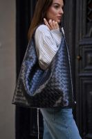 Knitted Pattern Leather Shoulder Bag - Black From Turkey