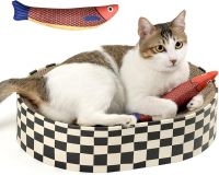 Cat Scratcher Cardboard,2 in 1 Oval Cat Scratch Pad Bowl for Indoor Kitty Grinding Claw,Round Kittens Scratching Board Corrugated Lounge Pet Beds&Furniture Protector for Couch&Carpets&Sofas