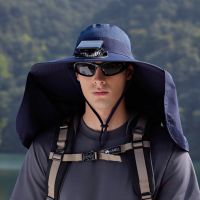 Solar Fan Sun Hat with Neck Cape - Wide Brim Fishing & Hiking Cap
